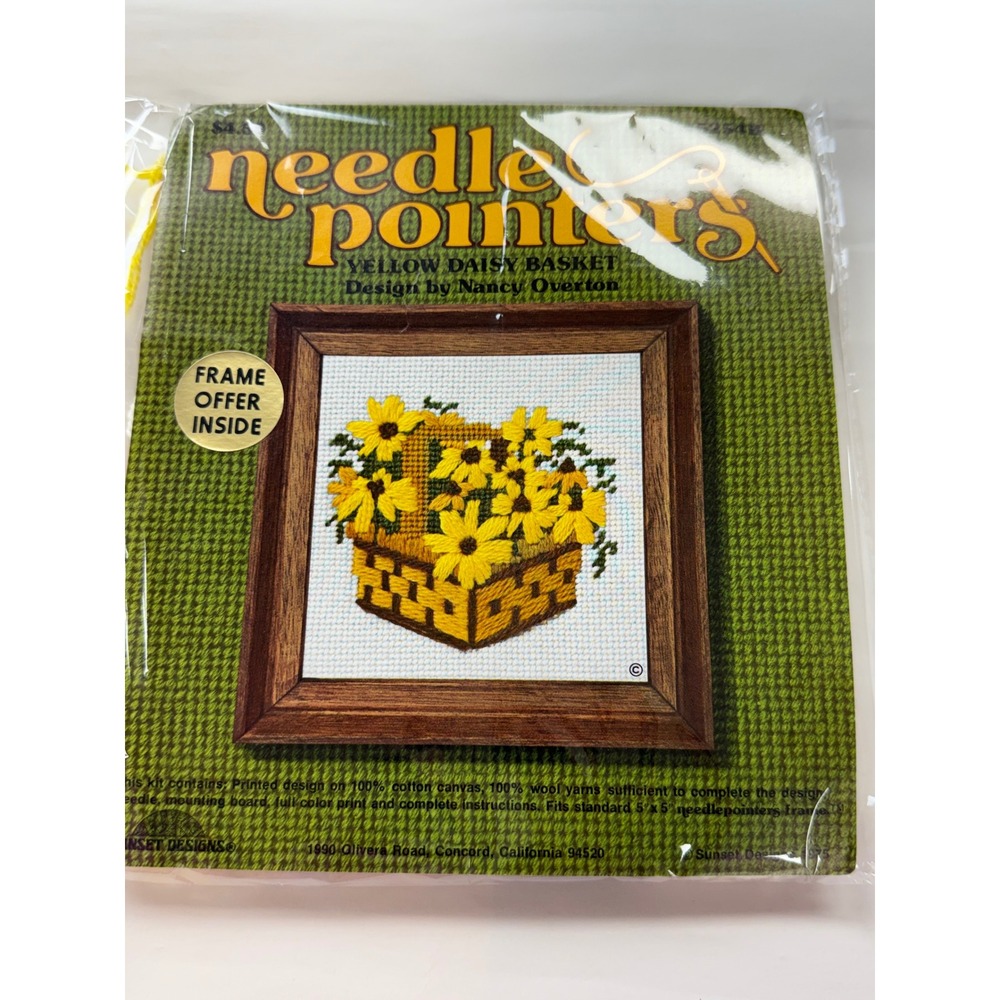 Vintage Needle Pointers Yellow Daisy Basket Kit Nancy Overton 1976